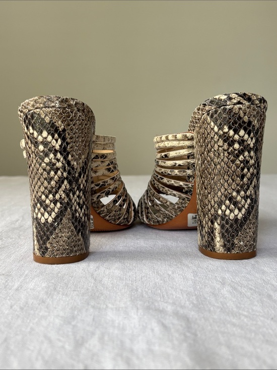 SCHUTZ Snakeskin Strappy Open-Toe Heels in Neutral Brown Laura animal print main image 4